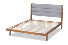 Load image into Gallery viewer, Baxton Studio Jarlan Modern and Contemporary Transitional Grey Fabric Upholstered and Walnut Brown Finished Wood Queen Size Platform Bed
