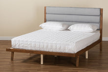 Load image into Gallery viewer, Baxton Studio Jarlan Modern and Contemporary Transitional Grey Fabric Upholstered and Walnut Brown Finished Wood King Size Platform Bed
