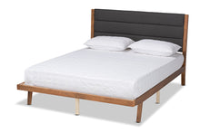 Load image into Gallery viewer, Baxton Studio Jarlan Modern and Contemporary Transitional Charcoal Fabric Upholstered and Walnut Brown Finished Wood Queen Size Platform Bed
