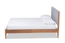 Load image into Gallery viewer, Baxton Studio Lenora Mid-Century Modern Grey Fabric Upholstered and Walnut Brown Finished Wood King Size Platform Bed

