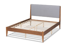 Load image into Gallery viewer, Baxton Studio Lenora Mid-Century Modern Grey Fabric Upholstered and Walnut Brown Finished Wood King Size Platform Bed
