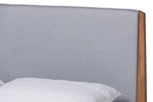 Load image into Gallery viewer, Baxton Studio Lenora Mid-Century Modern Grey Fabric Upholstered and Walnut Brown Finished Wood King Size Platform Bed
