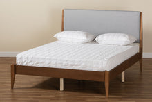 Load image into Gallery viewer, Baxton Studio Lenora Mid-Century Modern Grey Fabric Upholstered and Walnut Brown Finished Wood King Size Platform Bed
