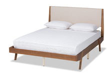 Load image into Gallery viewer, Baxton Studio Senna Mid-Century Modern Beige Fabric Upholstered and Walnut Brown Finished Wood Queen Size Platform Bed
