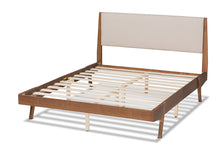 Load image into Gallery viewer, Baxton Studio Senna Mid-Century Modern Beige Fabric Upholstered and Walnut Brown Finished Wood Queen Size Platform Bed
