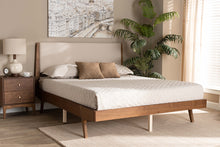 Load image into Gallery viewer, Baxton Studio Senna Mid-Century Modern Beige Fabric Upholstered and Walnut Brown Finished Wood Queen Size Platform Bed
