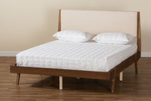 Load image into Gallery viewer, Baxton Studio Senna Mid-Century Modern Beige Fabric Upholstered and Walnut Brown Finished Wood Queen Size Platform Bed
