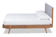 Load image into Gallery viewer, Baxton Studio Senna Mid-Century Modern Grey Fabric Upholstered and Walnut Brown Finished Wood King Size Platform Bed

