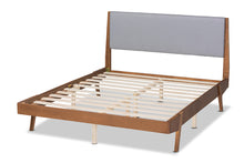 Load image into Gallery viewer, Baxton Studio Senna Mid-Century Modern Grey Fabric Upholstered and Walnut Brown Finished Wood King Size Platform Bed
