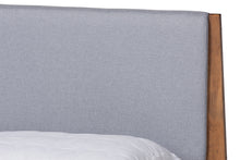 Load image into Gallery viewer, Baxton Studio Senna Mid-Century Modern Grey Fabric Upholstered and Walnut Brown Finished Wood King Size Platform Bed
