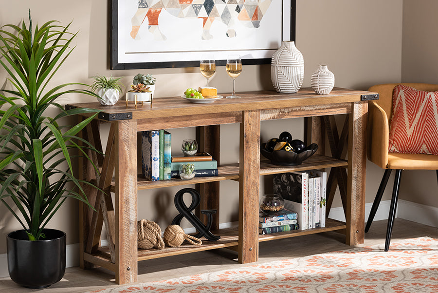 Baxton Studio Angelo Modern and Contemporary Rustic Oak Brown Finished Wood Console Table
