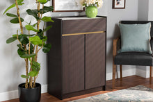 Load image into Gallery viewer, Baxton Studio Walker Modern and Contemporary Dark Brown and Gold Finished Wood Shoe Cabinet with Faux Marble Top
