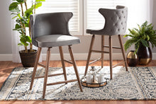 Load image into Gallery viewer, Baxton Studio Sagira Modern and Contemporary Transitional Grey Velvet Fabric Upholstered and Walnut Brown Finished Wood 2-Piece Counter Stool Set
