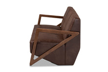 Load image into Gallery viewer, Baxton Studio Christa Mid-Century Modern Transitional Dark Brown Faux Leather Effect Fabric Upholstered and Walnut Brown Finished Wood Sofa
