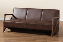 Load image into Gallery viewer, Baxton Studio Christa Mid-Century Modern Transitional Dark Brown Faux Leather Effect Fabric Upholstered and Walnut Brown Finished Wood Sofa
