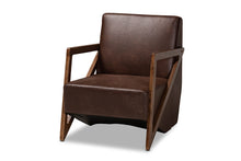 Load image into Gallery viewer, Baxton Studio Christa Mid-Century Modern Transitional Dark Brown Faux Leather Effect Fabric Upholstered and Walnut Brown Finished Wood Accent Chair
