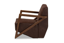 Load image into Gallery viewer, Baxton Studio Christa Mid-Century Modern Transitional Dark Brown Faux Leather Effect Fabric Upholstered and Walnut Brown Finished Wood Accent Chair
