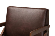 Load image into Gallery viewer, Baxton Studio Christa Mid-Century Modern Transitional Dark Brown Faux Leather Effect Fabric Upholstered and Walnut Brown Finished Wood Accent Chair
