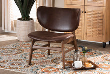 Load image into Gallery viewer, Baxton Studio Marcos Mid-Century Modern Dark Brown Faux Leather Effect and Walnut Brown Finished Wood Living Room Accent Chair
