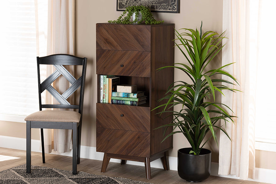 Baxton Studio Hartman Mid-Century Modern Walnut Brown Finished Wood Storage Cabinet