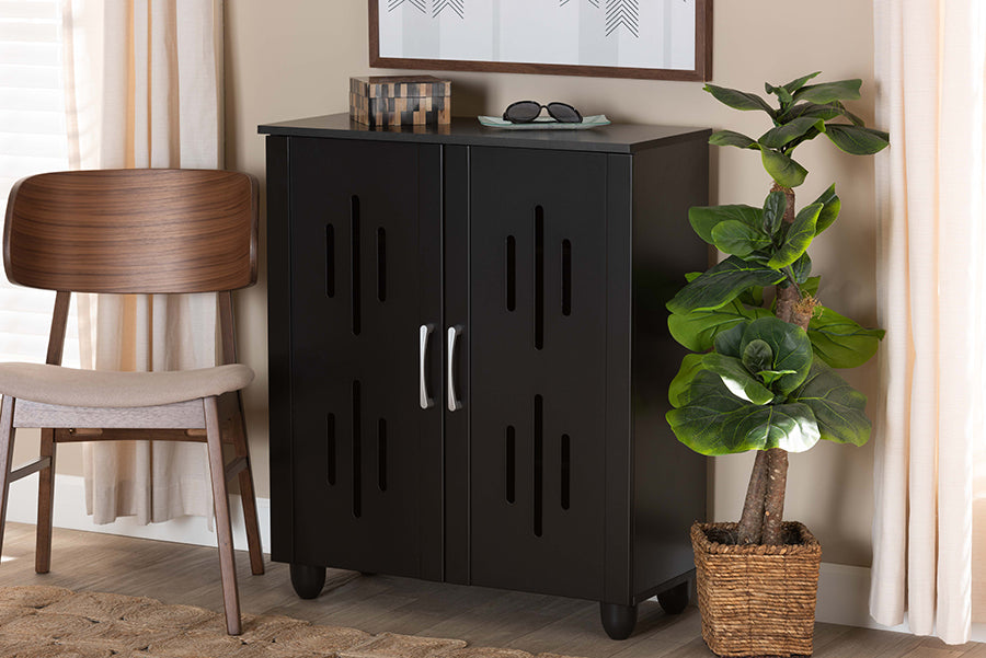 Baxton Studio Renley Modern and Contemporary Espresso Brown Finished Wood 2-Door Shoe Storage Cabinet