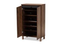 Load image into Gallery viewer, Baxton Studio Talon Modern and Contemporary Two-Tone Walnut Brown and Dark Grey Finished Wood 2-Door Shoe Storage Cabinet
