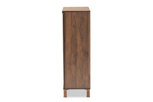 Load image into Gallery viewer, Baxton Studio Talon Modern and Contemporary Two-Tone Walnut Brown and Dark Grey Finished Wood 2-Door Shoe Storage Cabinet
