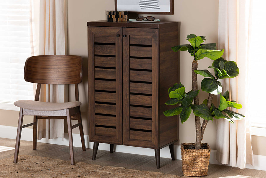 Baxton Studio Salma Modern and Contemporary Walnut Brown Finished Wood 2-Door Shoe Storage Cabinet