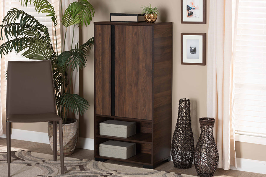 Baxton Studio Raina Modern and Contemporary Two-Tone Walnut Brown and Black Finished Wood 2-Door Shoe Storage Cabinet
