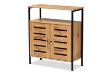 Load image into Gallery viewer, Baxton Studio Vander Modern and Contemporary Oak Brown Finished Wood and Black Metal 2-Door Shoe Cabinet
