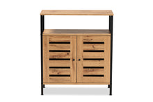 Load image into Gallery viewer, Baxton Studio Vander Modern and Contemporary Oak Brown Finished Wood and Black Metal 2-Door Shoe Cabinet
