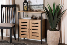 Load image into Gallery viewer, Baxton Studio Vander Modern and Contemporary Oak Brown Finished Wood and Black Metal 2-Door Shoe Cabinet
