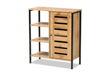 Load image into Gallery viewer, Baxton Studio Vander Modern and Contemporary Oak Brown Finished Wood and Black Finished Metal 1-Door Shoe Storage Cabinet
