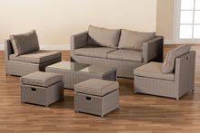 Load image into Gallery viewer, Baxton Studio Haina Modern and Contemporary Grey Fabric Upholstered and Grey Finished Synthetic Rattan 6-Piece Patio Set
