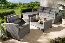 Load image into Gallery viewer, Baxton Studio Darian Modern and Contemporary Grey Fabric Upholstered and Grey Synthetic Rattan 4-Piece Patio Set
