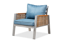 Load image into Gallery viewer, Baxton Studio Nicholson Modern and Contemporary Blue Fabric Upholstered and Grey Finished Metal with Brown Finished PE Rattan 4-Piece Outdoor Patio Lounge Set
