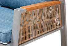 Load image into Gallery viewer, Baxton Studio Nicholson Modern and Contemporary Blue Fabric Upholstered and Grey Finished Metal with Brown Finished PE Rattan 4-Piece Outdoor Patio Lounge Set
