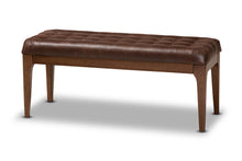 Load image into Gallery viewer, Baxton Studio Walsh Mid-Century Modern Dark Brown Leather-Effect Polyester Fabric Upholstered and Walnut Brown Finished Wood Dining Bench
