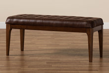 Load image into Gallery viewer, Baxton Studio Walsh Mid-Century Modern Dark Brown Leather-Effect Polyester Fabric Upholstered and Walnut Brown Finished Wood Dining Bench
