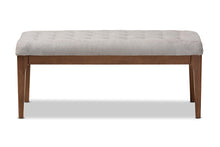 Load image into Gallery viewer, Baxton Studio Walsh Mid-Century Modern Grey Fabric Upholstered and Walnut Brown Finished Wood Dining Bench
