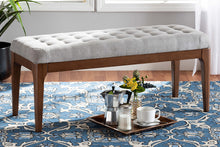 Load image into Gallery viewer, Baxton Studio Walsh Mid-Century Modern Grey Fabric Upholstered and Walnut Brown Finished Wood Dining Bench
