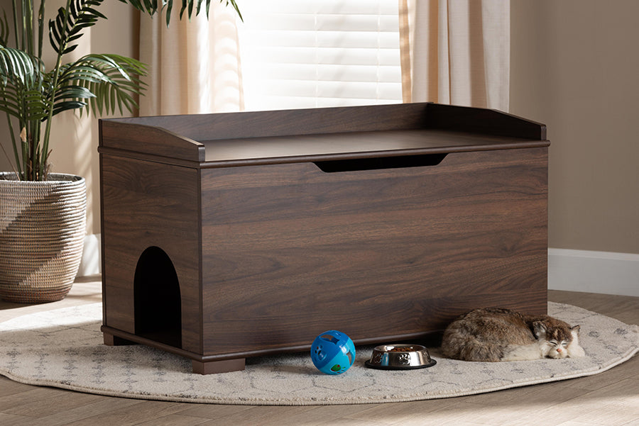 Baxton Studio Mariam Modern and Contemporary Walnut Brown Finished Wood Cat Litter Box Cover House