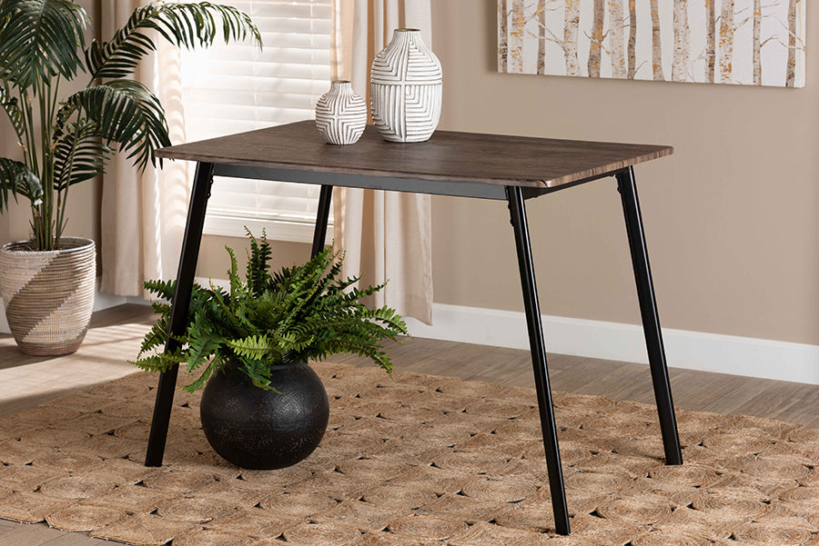 Baxton Studio Calder Mid-Century Modern Walnut Brown Finished Wood and Black Metal Dining Table
