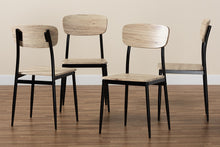 Load image into Gallery viewer, Baxton Studio Honore Mid-Century Modern Light Brown Finished Wood and Black Metal 4-Piece Dining Chair Set

