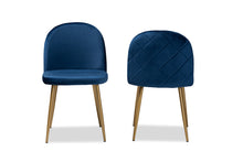 Load image into Gallery viewer, Baxton Studio Fantine Modern Luxe and Glam Navy Blue Velvet Fabric Upholstered and Gold Finished Metal 2-Piece Dining Chair Set
