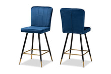Load image into Gallery viewer, Baxton Studio Preston Modern Luxe and Glam Navy Blue Velvet Fabric Upholstered and Two-Tone Black and Gold Finished Metal 2-Piece Bar Stool Set
