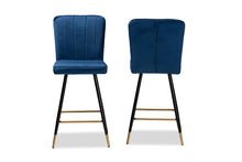 Load image into Gallery viewer, Baxton Studio Preston Modern Luxe and Glam Navy Blue Velvet Fabric Upholstered and Two-Tone Black and Gold Finished Metal 2-Piece Bar Stool Set
