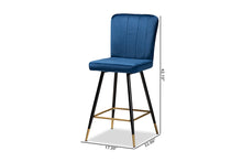 Load image into Gallery viewer, Baxton Studio Preston Modern Luxe and Glam Navy Blue Velvet Fabric Upholstered and Two-Tone Black and Gold Finished Metal 2-Piece Bar Stool Set
