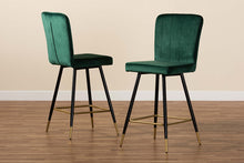 Load image into Gallery viewer, Baxton Studio Preston Modern Luxe and Glam Green Velvet Fabric Upholstered and Two-Tone Black and Gold Finished Metal 2-Piece Bar Stool Set
