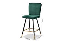 Load image into Gallery viewer, Baxton Studio Preston Modern Luxe and Glam Green Velvet Fabric Upholstered and Two-Tone Black and Gold Finished Metal 2-Piece Bar Stool Set
